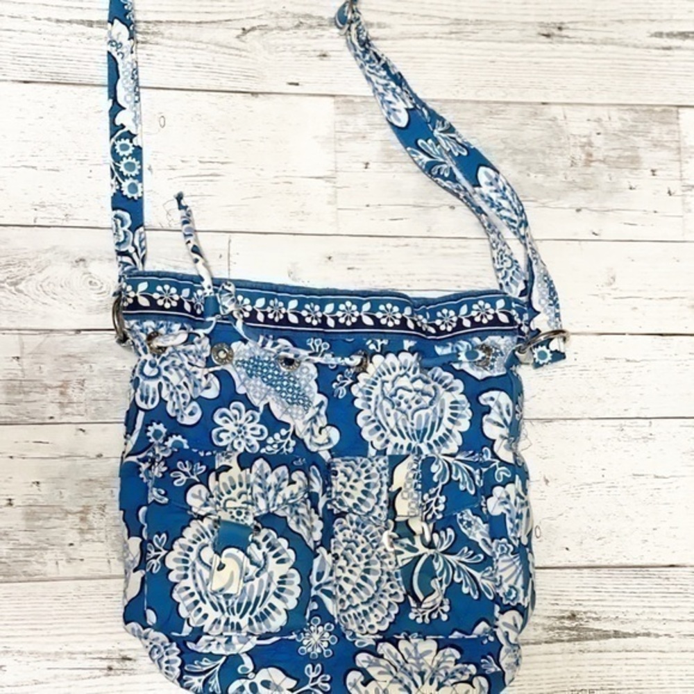 Vera Bradley Blue Lagoon Drawstring Top Crossbody Bag Purse